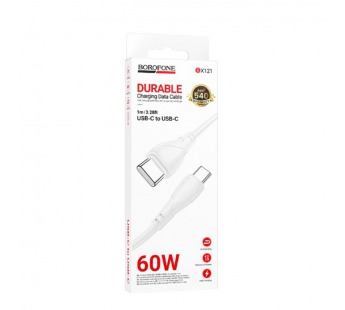 Кабель Type-C - Type-C Borofone BX121 Energy, 1.0м, круглый, PD60Вт, ПВХ, цвет: белый упакован (1/360)#2109268