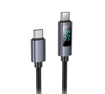 Кабель Type-C - Type-C HOCO X112 Favor, 1м, нейлон, дисплей, 3.0A, PD60W, цвет: чёрный (1/31/310)#2109262