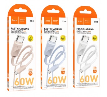 Кабель Type-C - Type-C HOCO X114 Energy, 1.0м, круглый, PD60Вт, ПВХ, цвет: розовый (1/31/310)#2109190