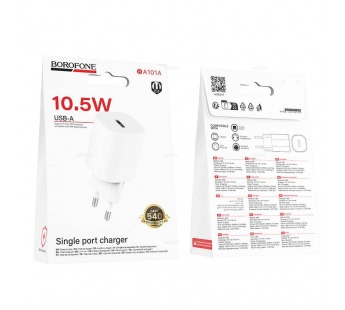 Адаптер сетевой BOROFONE BA101A 1 USB 2.1A (белый)#2109763