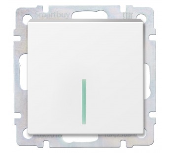 Выключатель SMARTBUY скрытая установка, 1-клавишный с индикатором 10А белый "Нептун" (SBE-05w-10-SW1-1)#2123069