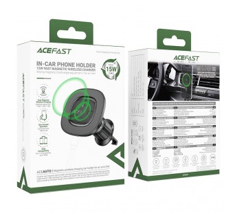 Держатель автомобильный ACEFAST D46, для смартфона, беспроводная зарядка, 15W, пластик, воздуховод, цвет: чёрный (1/15/120)#2136850