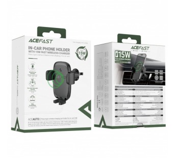 Держатель автомобильный ACEFAST D48, для смартфона, беспроводная зарядка, 15W, пластик, воздуховод, цвет: чёрный (1/96)#2136944