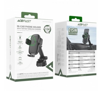 Держатель автомобильный ACEFAST D49, для смартфона, беспроводная зарядка, 15W, пластик, торпедо, цвет: чёрный (1/67)#2136946