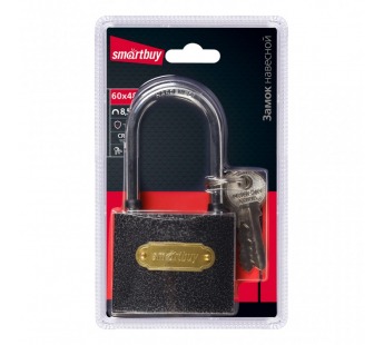 Замок навесной SMARTBUY корпус 60*48 мм, удлиненная дужка d8.5 мм, 3 кл. (1/60)#2111141