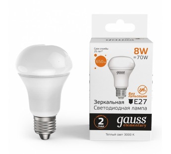 Лампа светодиодная GAUSS Elementary R63 8W 650lm 3000K Е27 1/10/50#2113442