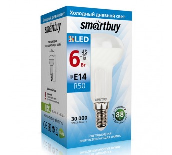 Лампа светодиодная SMARTBUY R50 6Вт 220V 6000K E14 (рефлекторная, холодный дневной свет) (10/100)#2114121
