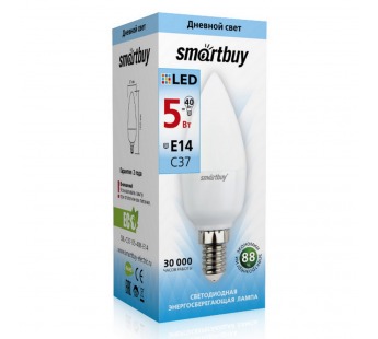 Лампа светодиодная SMARTBUY C37 5Вт 220V 4000K E14 (свеча, нейтральный свет) (10/100)#2113016