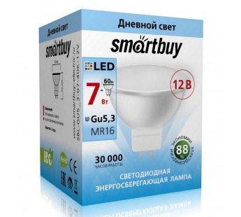 Лампа светодиодная SMARTBUY GU5.3 (MR16) 7Вт 12V 4000K (рефлекторная, холодный свет) (10/100)#2114330