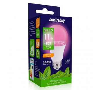 Лампа светодиодная SMARTBUY ФИТО A60 11Вт E27 (фито спектр) (1/10/100)#2114090