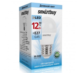 Лампа светодиодная SMARTBUY G45 12Вт 220V 4000K E27 (нейтральный свет) (10/100)#2113785