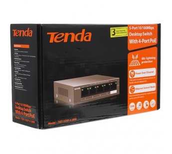 Коммутатор TENDA TEF1105P-4-38W, настольный неуправляемый PoE, 5*10/100Base-TX, мощность до 35 Вт (1/30)#2126747