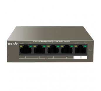 Коммутатор TENDA TEF1105P-4-63W, неуправляемый 5 портовый PoE, 5*10/100 Mbps Base-TX (1/10)#2126956