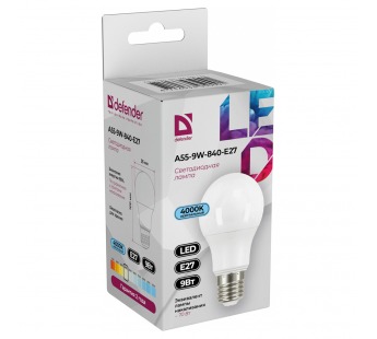 Лампа светодиодная DEFENDER A55 9Вт E27 4000К груша нейтральный белый (10/100)#2112874