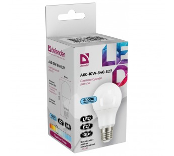 Лампа светодиодная DEFENDER A60 10Вт E27 4000К груша нейтральный белый (10/100)#2112970