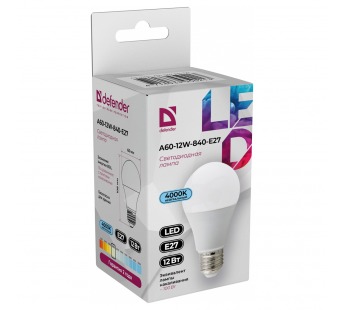 Лампа светодиодная DEFENDER A60 12Вт E27 4000К груша нейтральный белый (10/100)#2112919