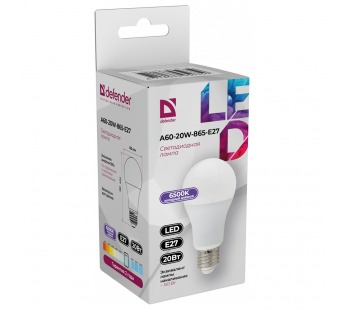 Лампа светодиодная DEFENDER A60 20Вт E27 6500К груша холодный дневной (10/100)#2112911