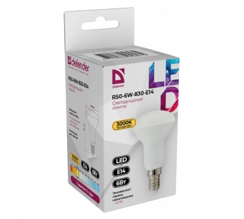 Лампа светодиодная DEFENDER R50 6Вт E14 3000К рефлектор теплый белый (10/100)#2112886