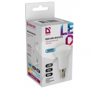 Лампа светодиодная DEFENDER R50 6Вт E14 4000К рефлектор нейтральный белый (10/100)#2112885