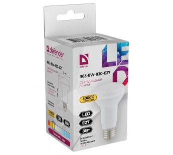 Лампа светодиодная DEFENDER R63 8Вт E27 3000К рефлектор теплый белый (10/100)#2112910