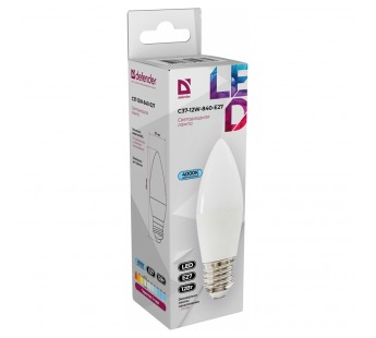 Лампа светодиодная DEFENDER C37 12Вт E27 4000К свеча нейтральный белый (10/100)#2112960