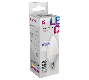 Лампа светодиодная DEFENDER C37 8Вт E14 6500К свеча холодный дневной (10/100)#2112804