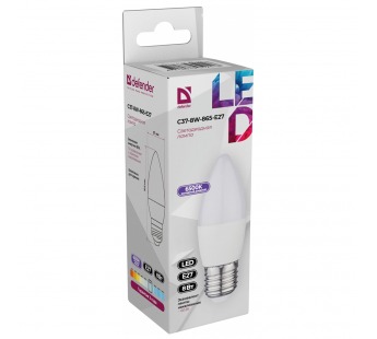 Лампа светодиодная DEFENDER C37 8Вт E27 6500К свеча холодный дневной (10/100)#2112802