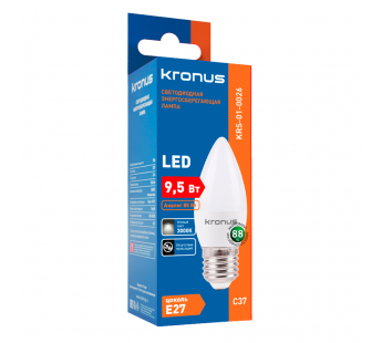 Лампа светодиодная KRONUS C37 свеча 9,5 Вт 220V 3000K E27 тёплый свет (10/100)#2113433