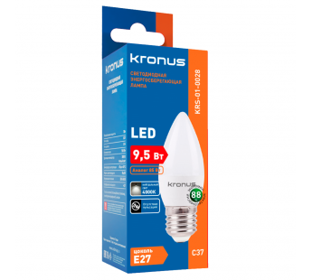 Лампа светодиодная KRONUS C37 свеча 9,5 Вт 220V 4000K E27 нейтральный свет (10/100)#2113429