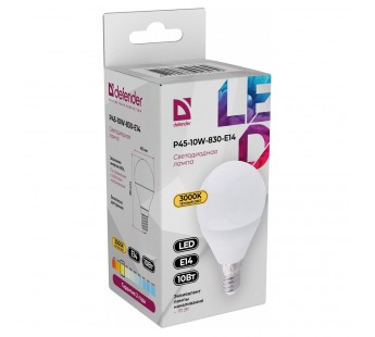 Лампа светодиодная DEFENDER P45 10Вт E14 3000К шар теплый белый (10/100)#2112809