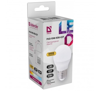 Лампа светодиодная DEFENDER P45 10Вт E27 3000К шар теплый белый (10/100)#2112879