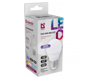 Лампа светодиодная DEFENDER P45 10Вт E27 6500К шар холодный дневной (10/100)#2112877