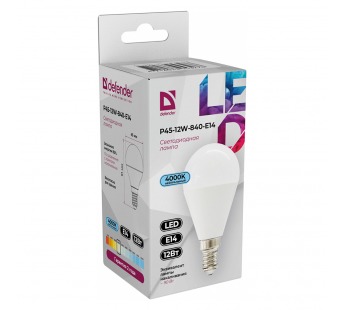 Лампа светодиодная DEFENDER P45 12Вт E14 4000К шар нейтральный белый (10/100)#2112957