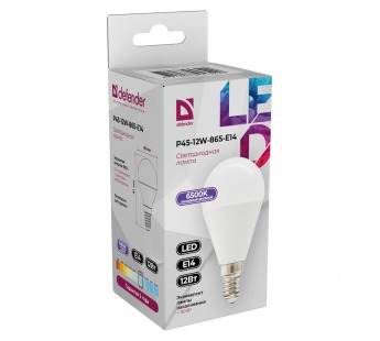 Лампа светодиодная DEFENDER P45 12Вт E14 6500К шар холодный дневной (10/100)#2112956