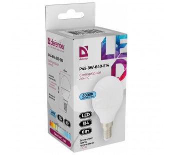 Лампа светодиодная DEFENDER P45 8Вт E14 4000К шар нейтральный белый (10/100)#2112800