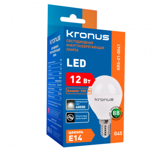 Лампа светодиодная KRONUS G45 шар 12 Вт 220V 4000K E14 нейтральный свет (10/100)#2114566