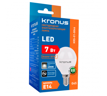 Лампа светодиодная KRONUS G45 шар 7 Вт 220V 4000K E14 нейтральный свет (10/100)#2114572