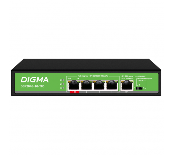 Коммутатор DIGMA DSP204G-1G-T80 (L2) 5x1Гбит/с 4PoE 4PoE+ 1PoE++ 80W неуправляемый#2126947