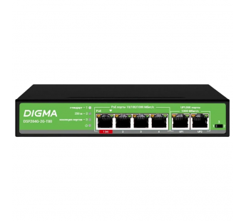Коммутатор DIGMA DSP204G-2G-T80 6x1Гбит/с 4PoE 4PoE+ 1PoE++ 80W неуправляемый#2126946
