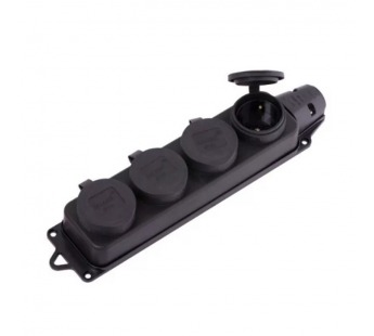 Колодка розеточная SMARTBUY 4 гнезда с защитными крышками каучуковая 230В, 2P+PE, 16A, IP44 черный (1/4)#2123130