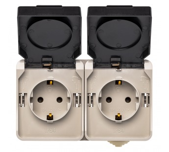 Розетка SMARTBUY наружная установка 2-местная с заземлением 16А с крышкой, IP54 "Сатурн" бежевый (SBE-04w-16-S2-Z) (1/9)#2123128