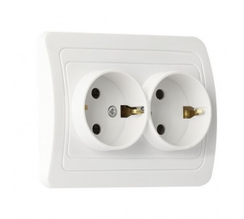 Розетка SMARTBUY скрытая установка, 2-местная с заземлением 16А белая, керамика "Марс" (SBE-02w-16-S2-Z-c) (1/10)#2123111