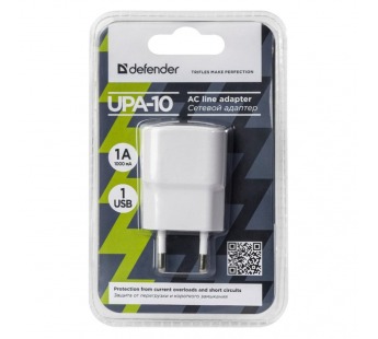 Блок питания сетевой 2 USB DEFENDER UPA-22, 2.1А, белый (1/50)#2119796