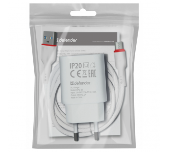 Блок питания сетевой 2 USB DEFENDER UPC-24 5V/2.1А,кабель Type-C, белый (1/50/200)#2119755
