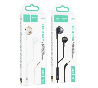 Наушники внутриканальные HOCO M115 Sagacious, микрофон, кнопка ответа, цвет: чёрный (1/31/310)#2115362