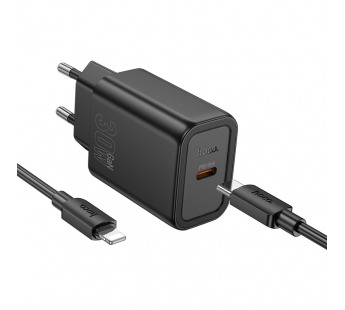 Блок питания сетевой 1 Type-C HOCO N62 Gentle, 3.0A, PD30Вт, кабель Type-C - 8 pin, цвет: чёрный (1/12/120)#2124652