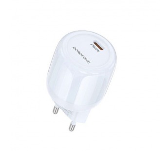 Блок питания сетевой 1 Type-C Borofone BA92A Lustrous, пластик, PD20Вт, QC3.0, цвет: синий (1/30/120)#2119832