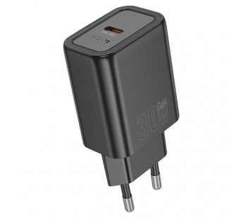 Блок питания сетевой 1 Type-C HOCO N62 Gentle, 3.0A, PD30Вт, цвет: чёрный (1/12/120)#2124659