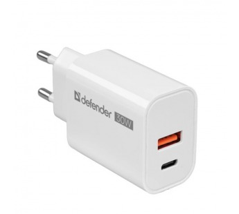 Блок питания сетевой 1 USB, 1 Type-C DEFENDER UPA-130 PD30W, белый (1/50)#2124660