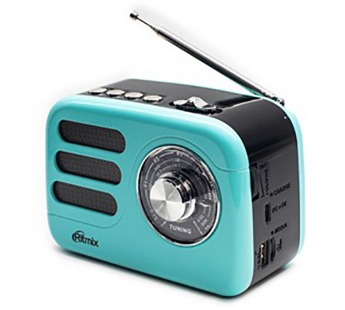 Радиоприемник трёхдиапазонный RITMIX RPR-033 AZURE, Bluetooth v.5.3, USB флэш/microSD, MP3, вход USB Type-C, лазурный(1/30)#2129439